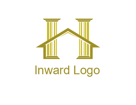 two pillars with a house forming an H