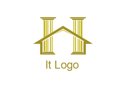 two pillars with a house forming an H
