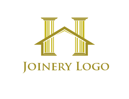 two pillars with a house forming an H