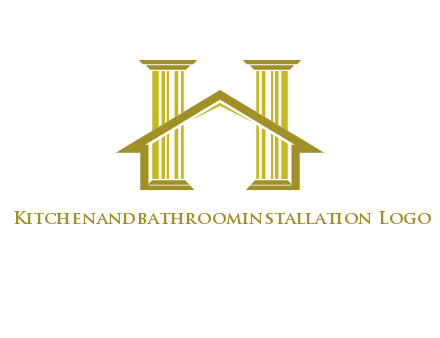 two pillars with a house forming an H