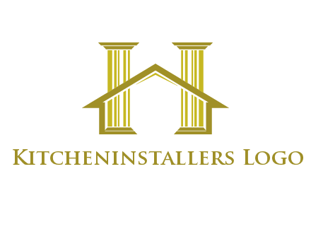 two pillars with a house forming an H