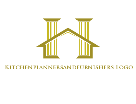 two pillars with a house forming an H