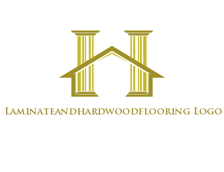 two pillars with a house forming an H