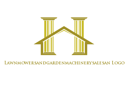 two pillars with a house forming an H