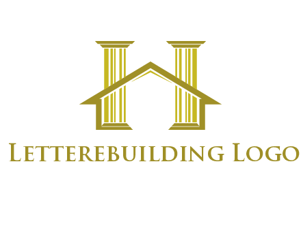two pillars with a house forming an H