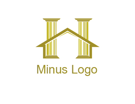 two pillars with a house forming an H