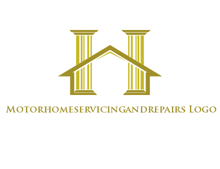 two pillars with a house forming an H