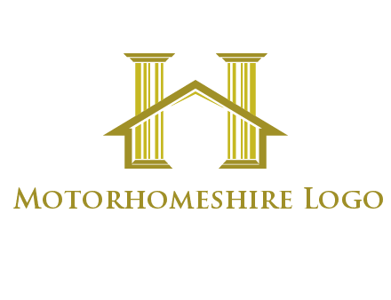 two pillars with a house forming an H