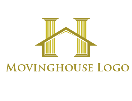 two pillars with a house forming an H