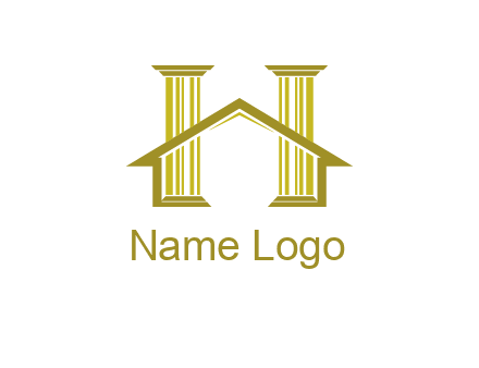 two pillars with a house forming an H