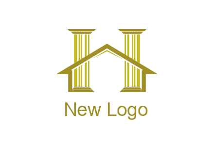 two pillars with a house forming an H