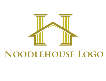 two pillars with a house forming an H