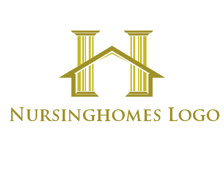 two pillars with a house forming an H