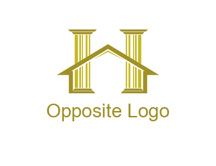 two pillars with a house forming an H