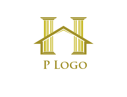 two pillars with a house forming an H