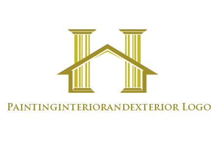 two pillars with a house forming an H