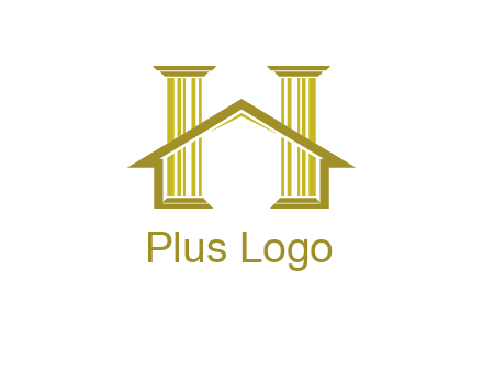 two pillars with a house forming an H