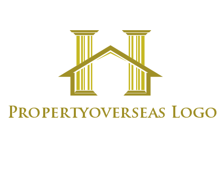 two pillars with a house forming an H