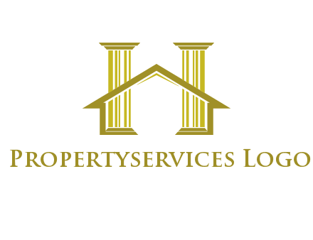 two pillars with a house forming an H