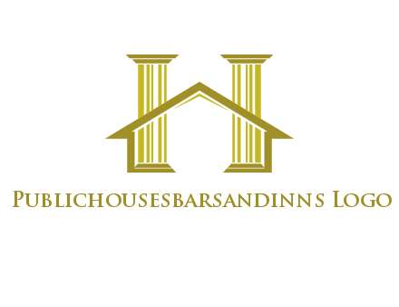 two pillars with a house forming an H