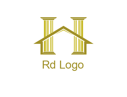 two pillars with a house forming an H