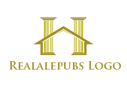 two pillars with a house forming an H