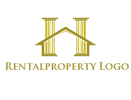 two pillars with a house forming an H
