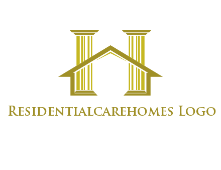 two pillars with a house forming an H