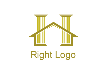 two pillars with a house forming an H