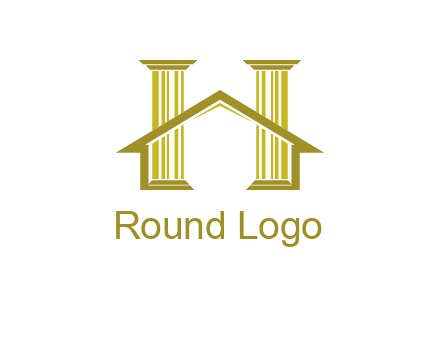 two pillars with a house forming an H