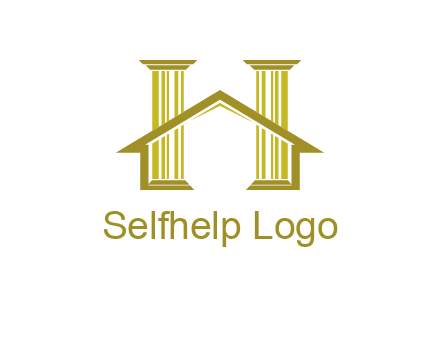 two pillars with a house forming an H