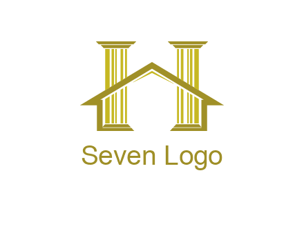 two pillars with a house forming an H