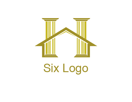 two pillars with a house forming an H