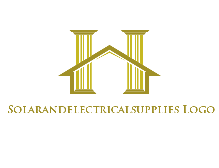 two pillars with a house forming an H