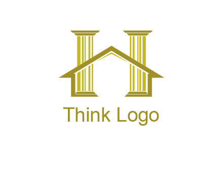 two pillars with a house forming an H