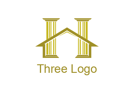 two pillars with a house forming an H