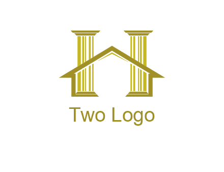 two pillars with a house forming an H
