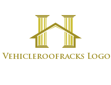 two pillars with a house forming an H