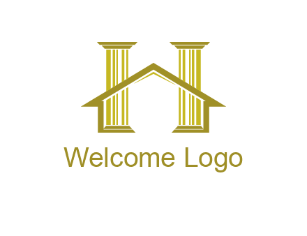 two pillars with a house forming an H