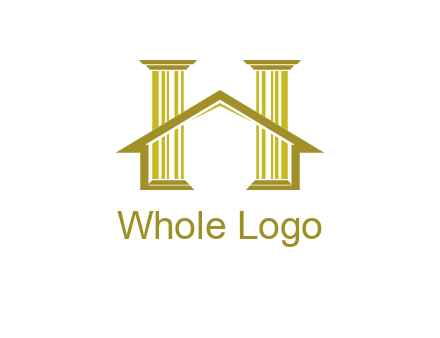 two pillars with a house forming an H