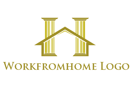 two pillars with a house forming an H