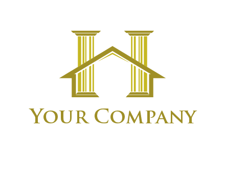 two pillars with a house forming an H