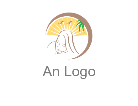swoosh around sleeping woman head with rays and birds spa logo