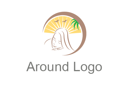 swoosh around sleeping woman head with rays and birds spa logo