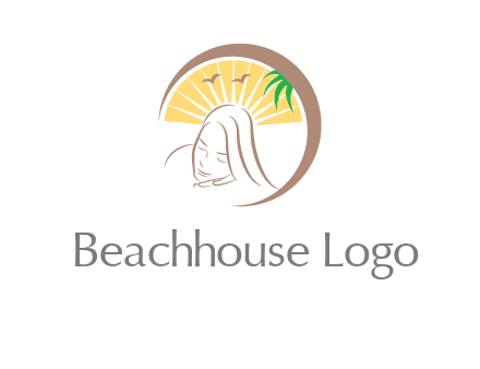 swoosh around sleeping woman head with rays and birds spa logo