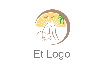 swoosh around sleeping woman head with rays and birds spa logo