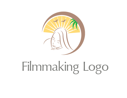 swoosh around sleeping woman head with rays and birds spa logo