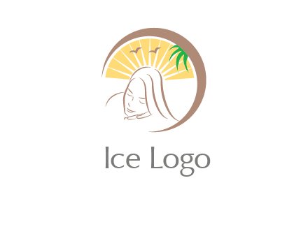 swoosh around sleeping woman head with rays and birds spa logo