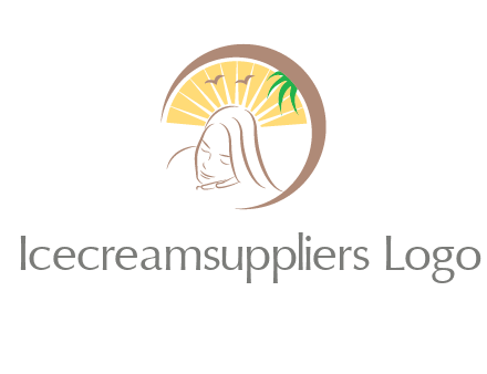 swoosh around sleeping woman head with rays and birds spa logo