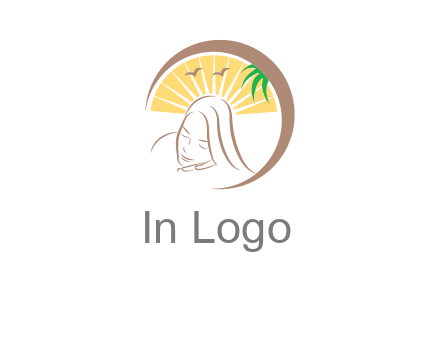 swoosh around sleeping woman head with rays and birds spa logo